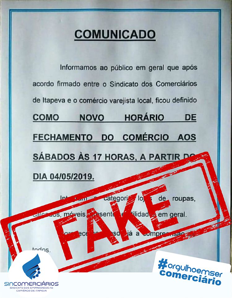 É falso documento sobre a alteração no horário do comércio da região